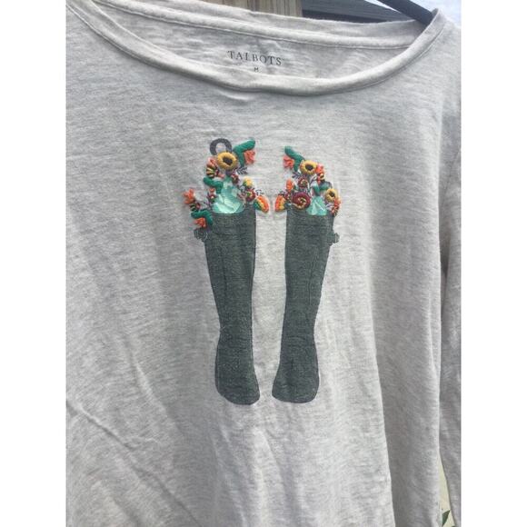 Talbots womens embroidered long sleeve shirt M beige fall boots flowers garden - Picture 2 of 11